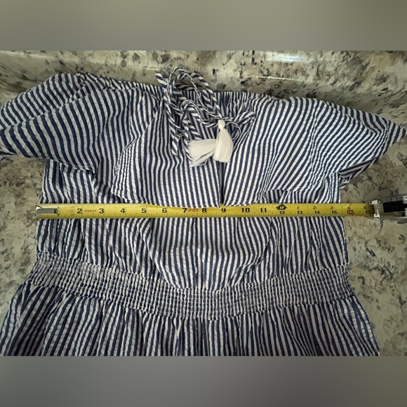 J Crew Ruffled Seersucker Striped Jumpsuit Beach Coverup in Size Medium - Picture 10 of 13